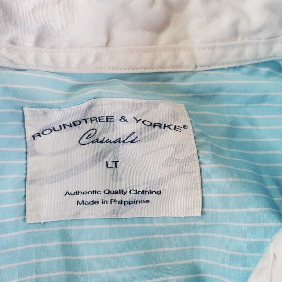 Roundtree & Yorke Shirt Mens Large Tall Blue Casuals Button Up - Picture 3 of 8